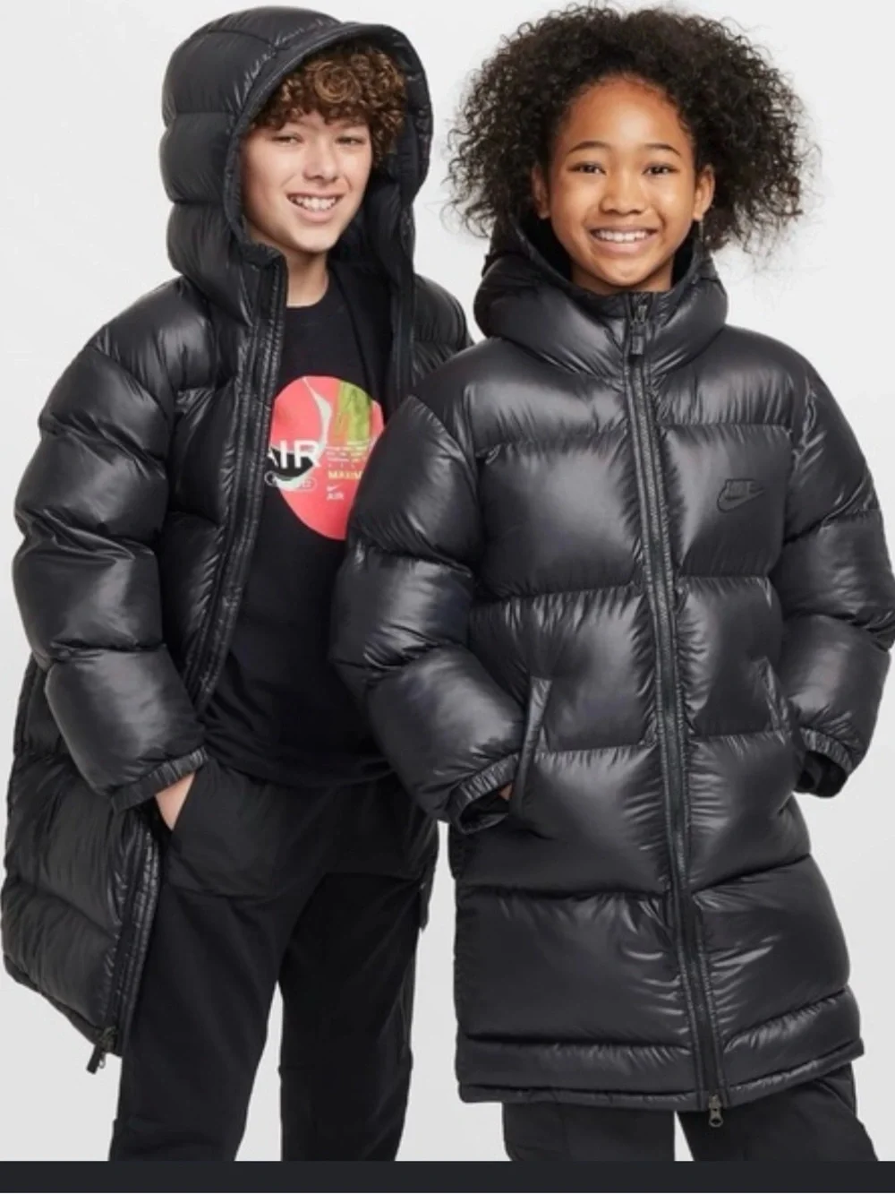 Nike Kids Black Long Puffer Jacket with Hood